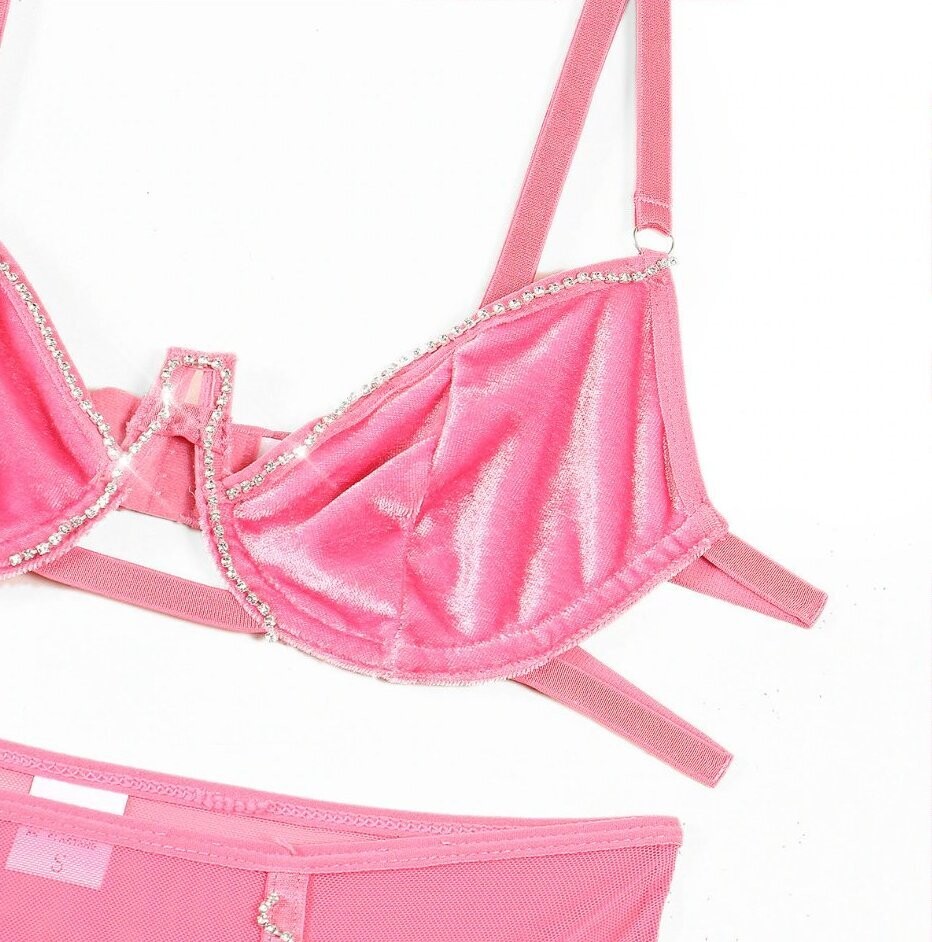 Swarovski Crystal Rhinestone Bling Lingerie Set: Pink Or Black