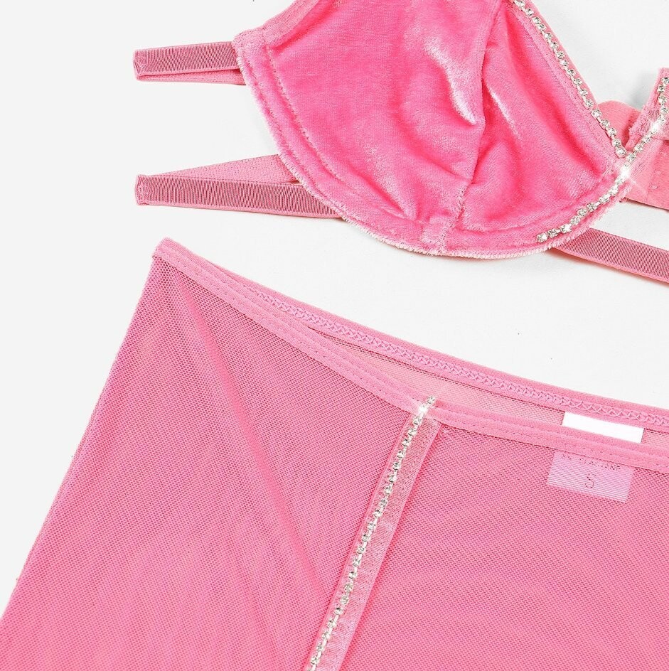 Swarovski Crystal Rhinestone Bling Lingerie Set: Pink Or Black