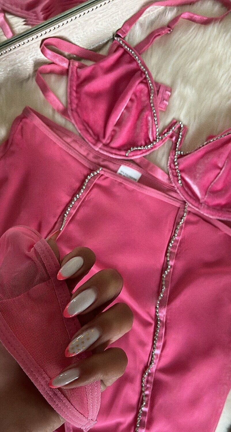Swarovski Crystal Rhinestone Bling Lingerie Set: Pink Or Black