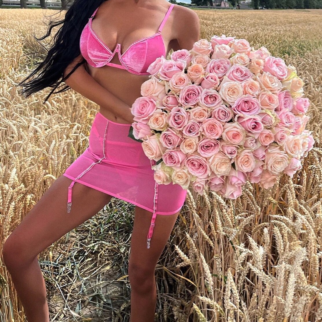 Swarovski Crystal Rhinestone Bling Lingerie Set: Pink Or Black