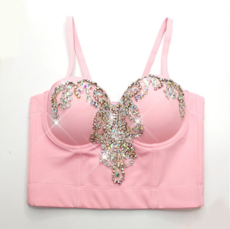 Swarovski Crystal Rhinestone Bling Black Bustier Top