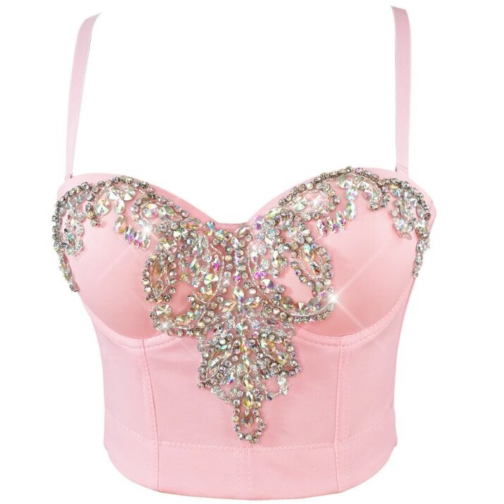 Swarovski Crystal Rhinestone Bling Black Bustier Top