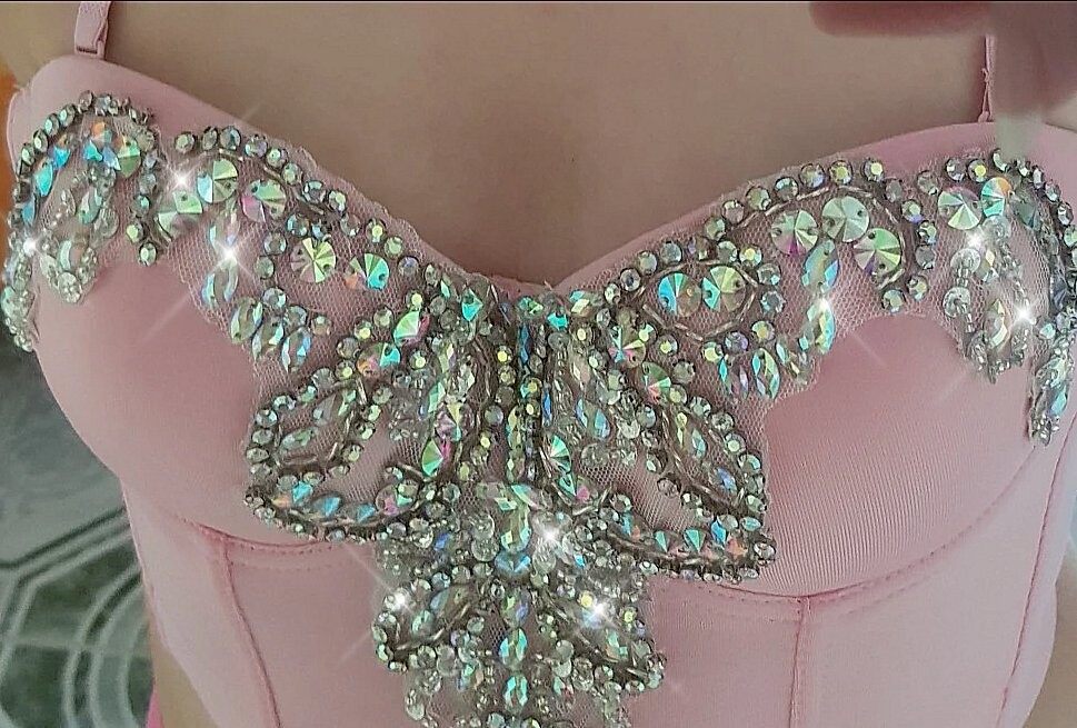 Swarovski Crystal Rhinestone Bling Black Bustier Top
