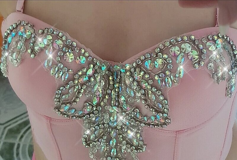Swarovski Crystal Rhinestone Bling Pink Bustier Top