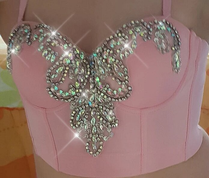 Swarovski Crystal Rhinestone Bling Black Bustier Top