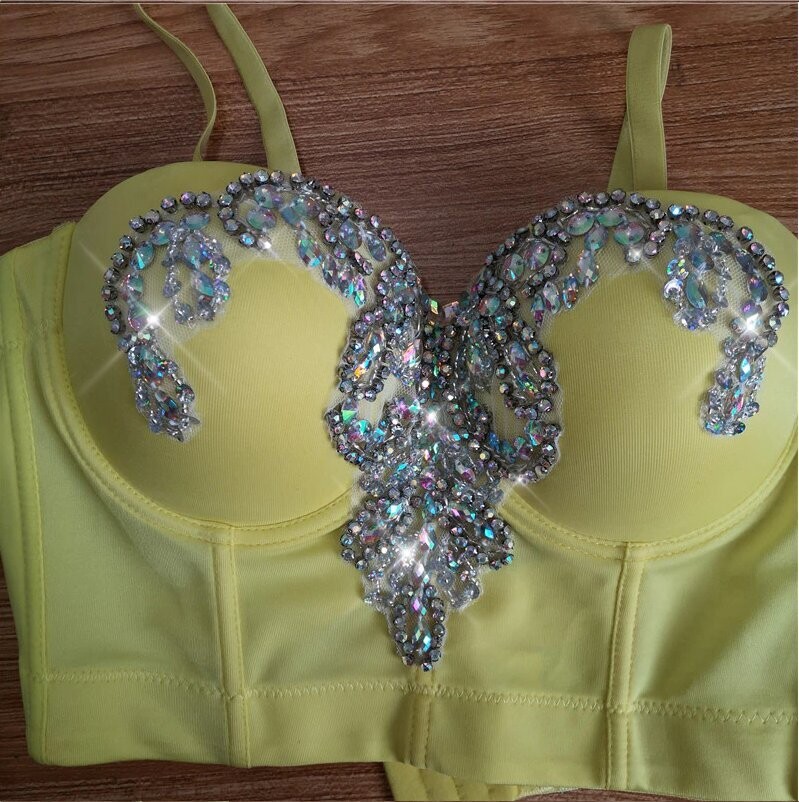 Swarovski Crystal Rhinestone Bling Black Bustier Top