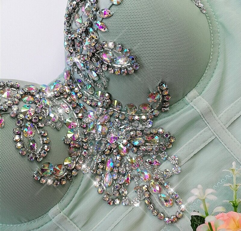 Swarovski Crystal Rhinestone Bling Mint Bustier Top