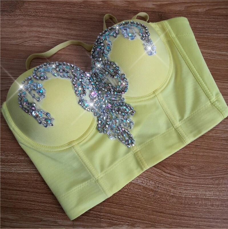 Swarovski Crystal Rhinestone Bling White Bustier Top