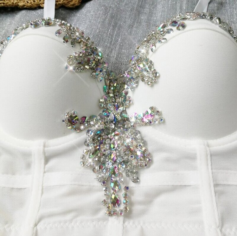 Swarovski Crystal Rhinestone Bling White Bustier Top