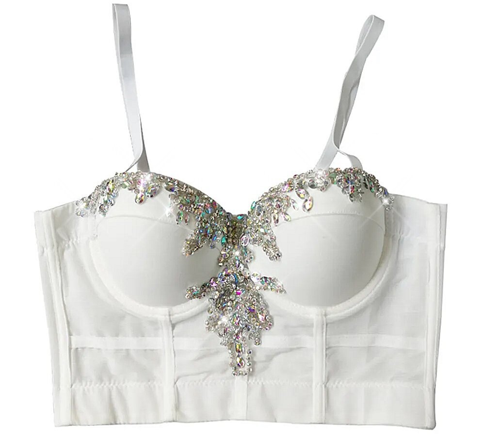 Swarovski Crystal Rhinestone Bling Black Bustier Top