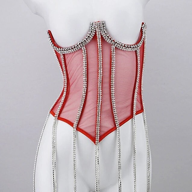 Swarovski Crystal Rhinestone Bling Corset Bustier Top