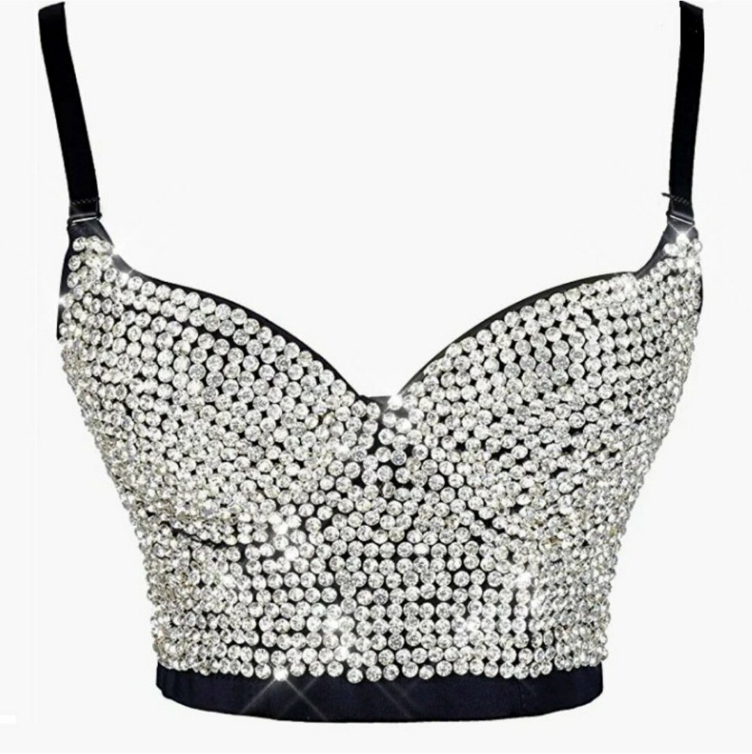 Swarovski Crystal Rhinestone Bling Black Bustier Top