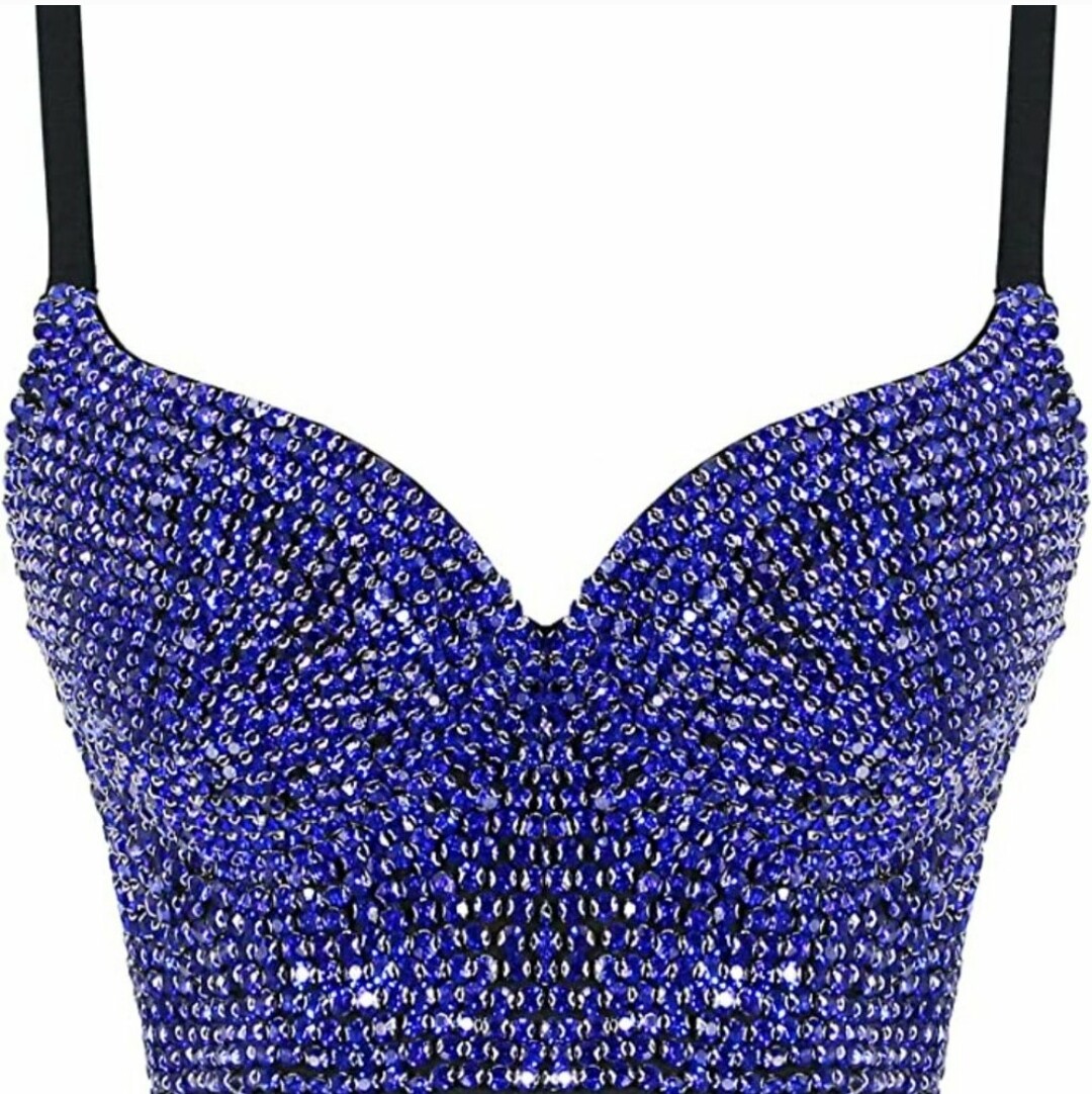 Swarovski Crystal Rhinestone Bling Black Bustier Top