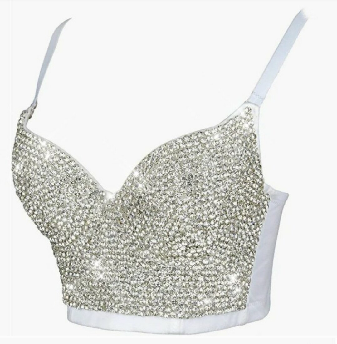 Swarovski Crystal Rhinestone Bling Black Bustier Top