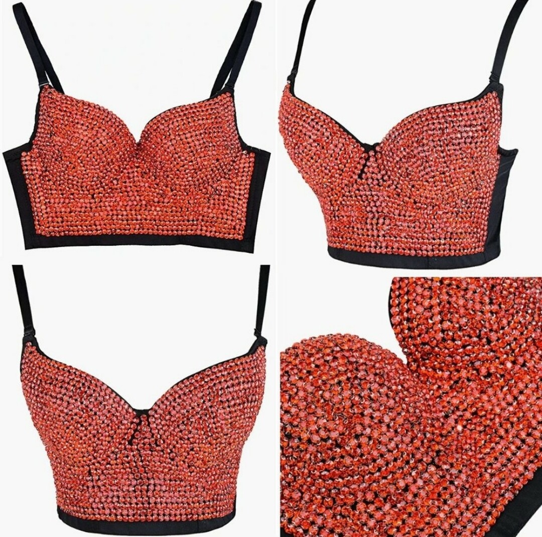 Swarovski Crystal Rhinestone Bling Black Bustier Top