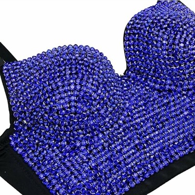 Swarovski Crystal Rhinestone Bling Blue Bustier Top