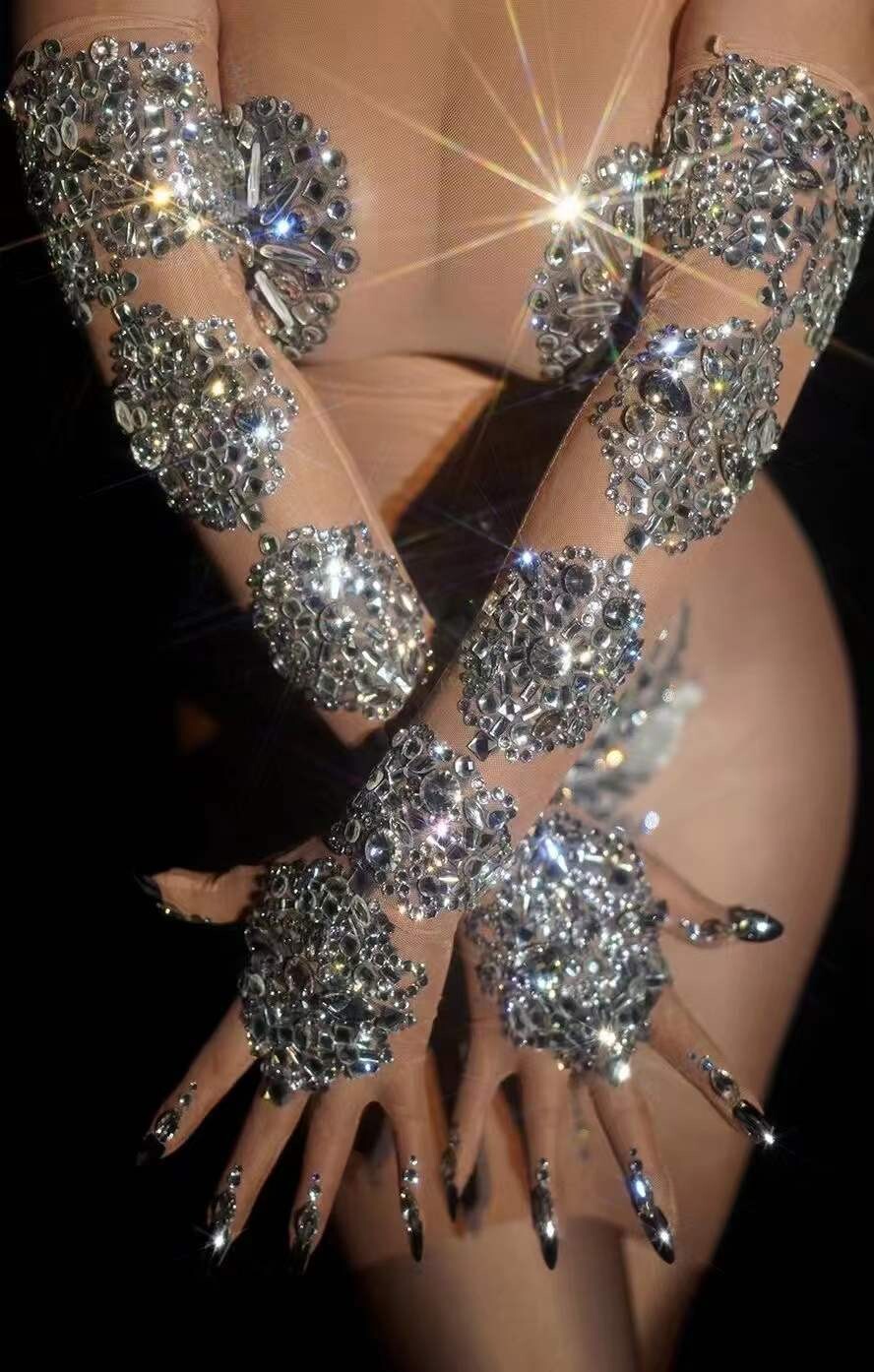 Swarovski Crystal Rhinestone Bling Long Gloves