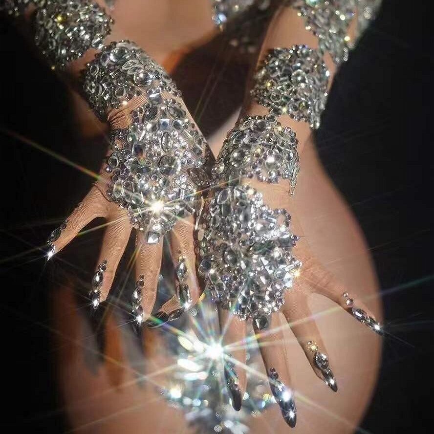 Swarovski Crystal Rhinestone Bling Long Gloves