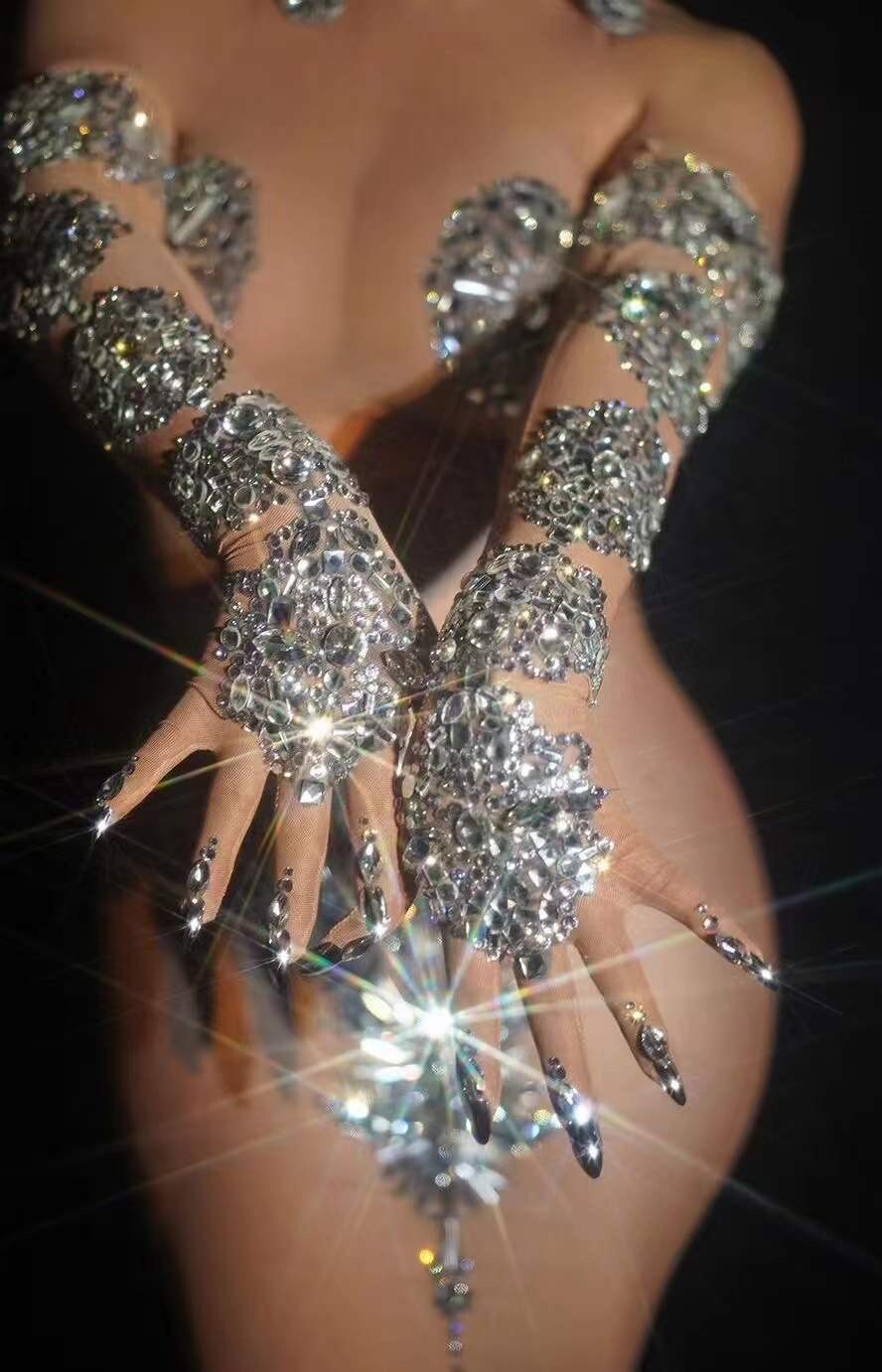 Swarovski Crystal Rhinestone Bling Long Gloves