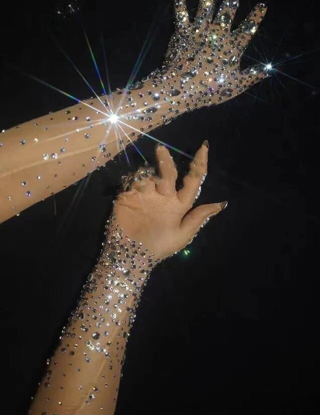 Swarovski Crystal Rhinestone Bling Long Gloves