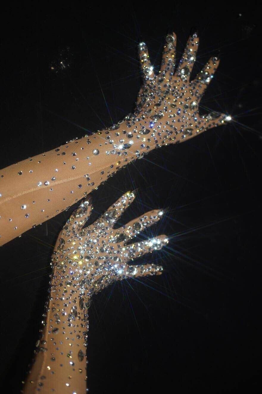 Swarovski Crystal Rhinestone Bling Long Gloves