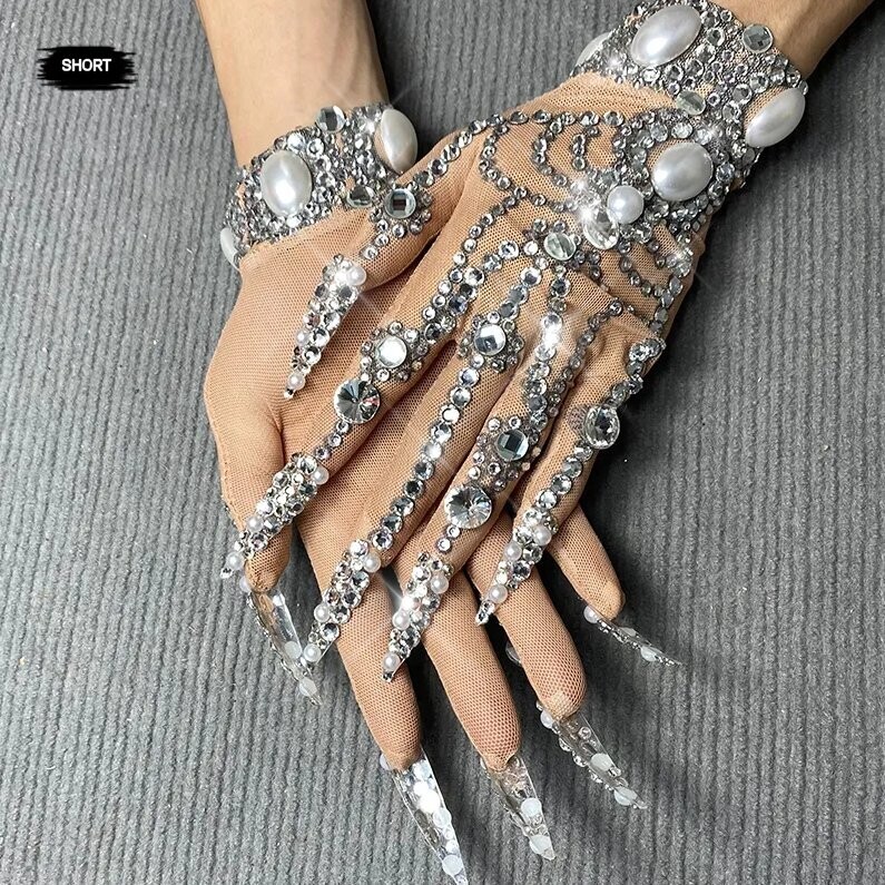 Swarovski Crystal Rhinestone Bling Short Gloves
