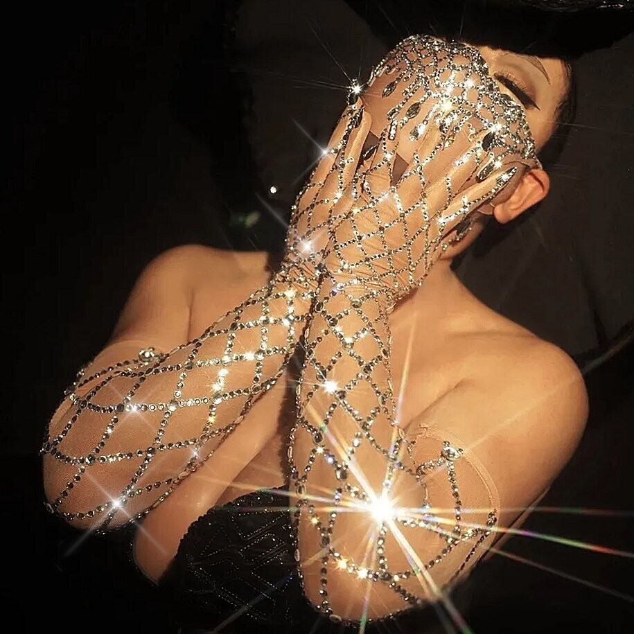 Swarovski Crystal Rhinestone Bling Long Gloves