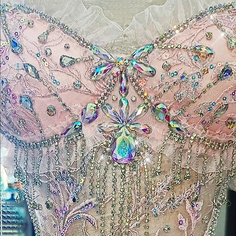 Swarovski Crystal Rhinestone Bling Show Girl Dance Costume Pink