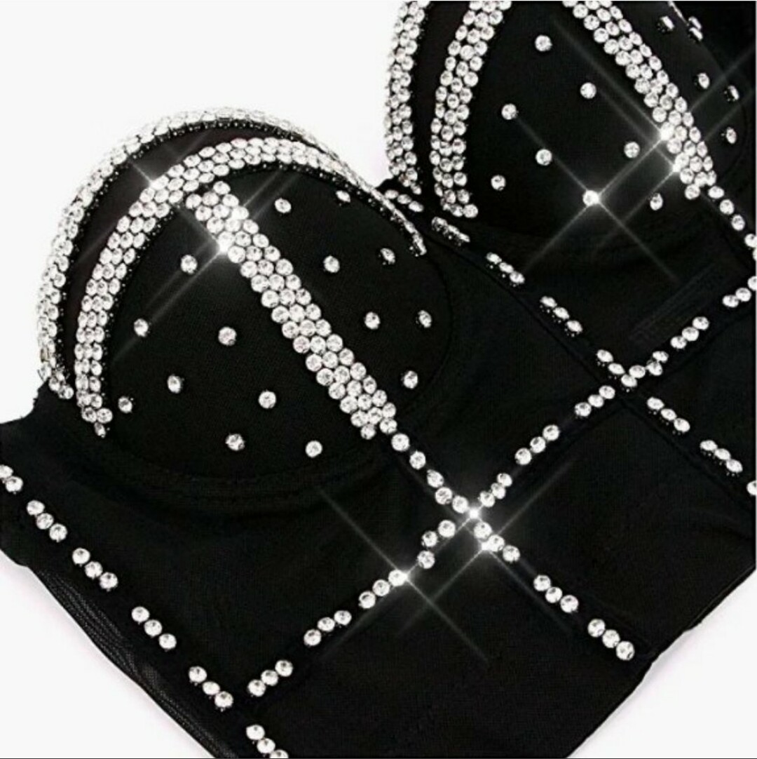 Swarovski Crystal Rhinestone Bling Black Bustier Top