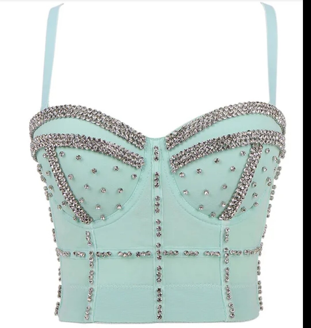 Swarovski Crystal Rhinestone Bling Black Bustier Top