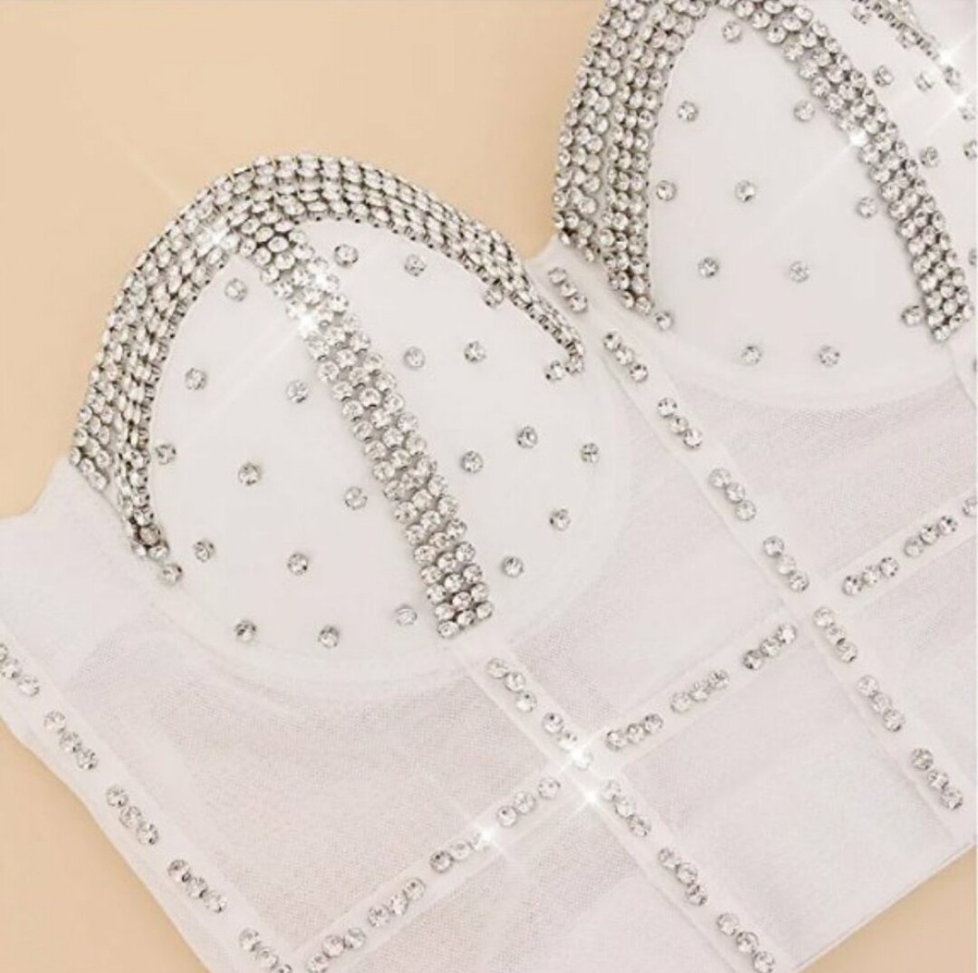 Swarovski Crystal Rhinestone Bling Black Bustier Top