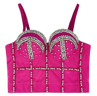 Swarovski Crystal Rhinestone Bling Dark Pink Bustier Top