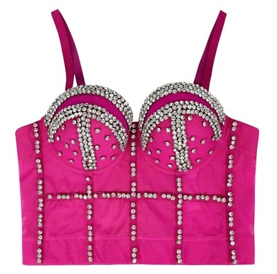 Swarovski Crystal Rhinestone Bling Dark Pink Bustier Top