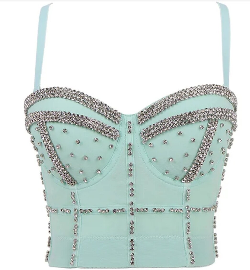 Swarovski Crystal Rhinestone Bling Mint Bustier Top