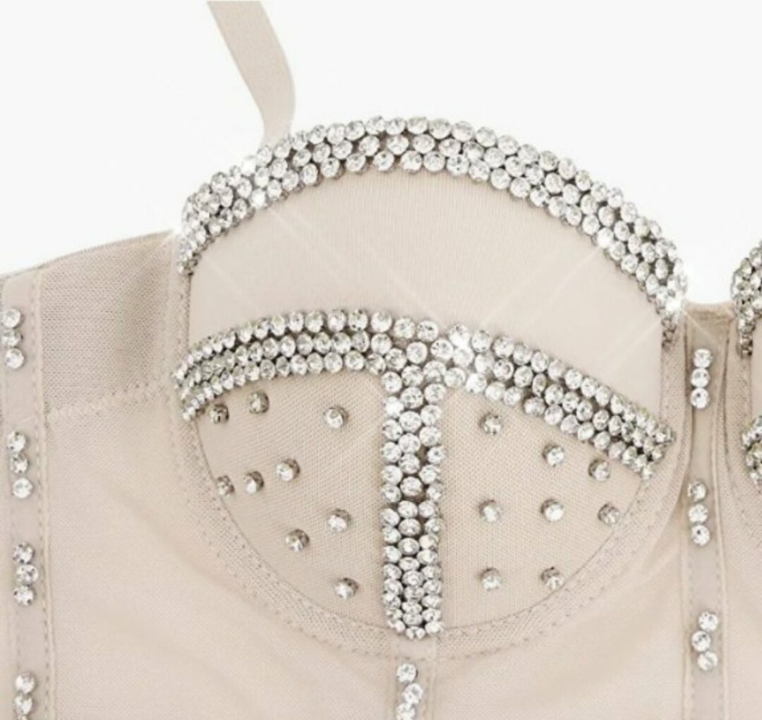 Swarovski Crystal Rhinestone Bling Black Bustier Top