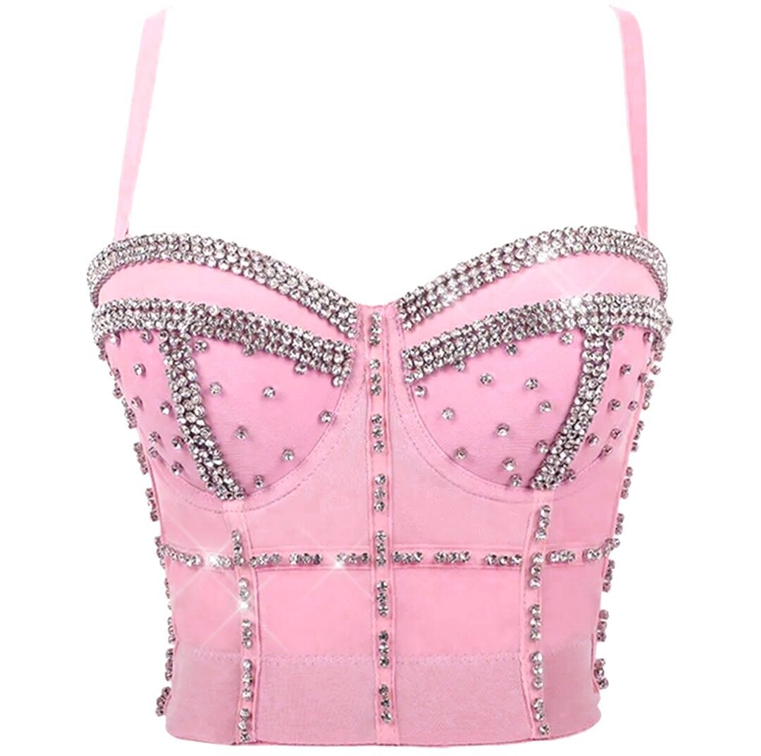 Swarovski Crystal Rhinestone Bling Black Bustier Top