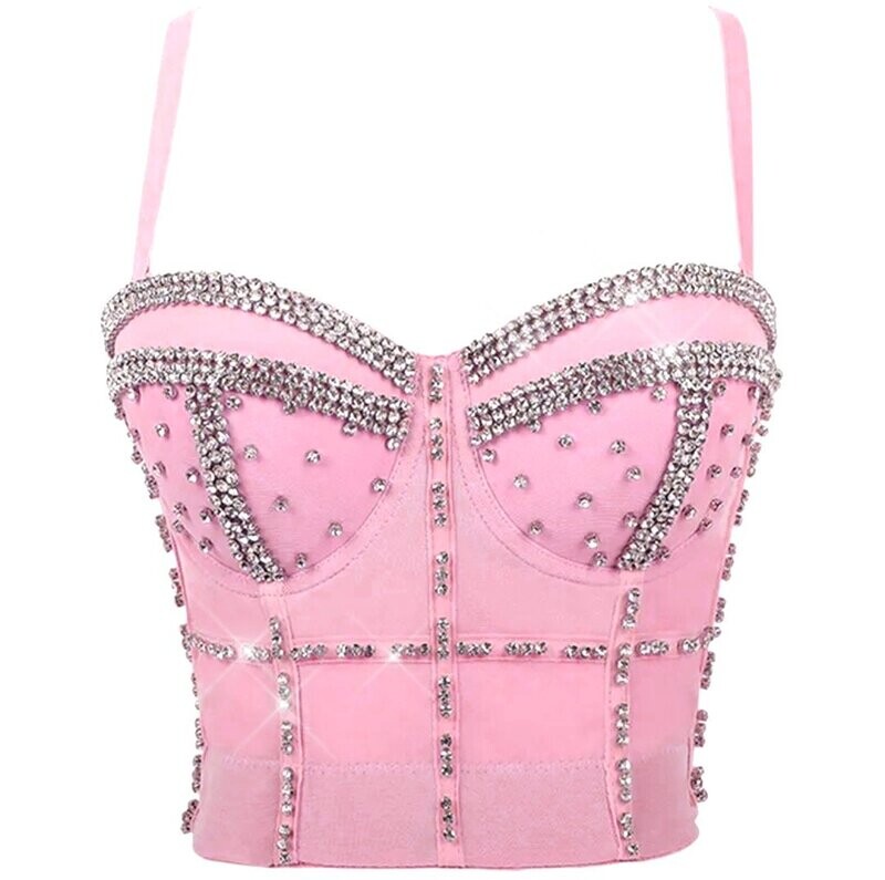 Swarovski Crystal Rhinestone Bling Pink Bustier Top