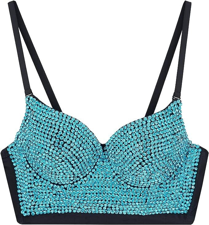 Swarovski Crystal Rhinestone Bling Blue Bustier Top
