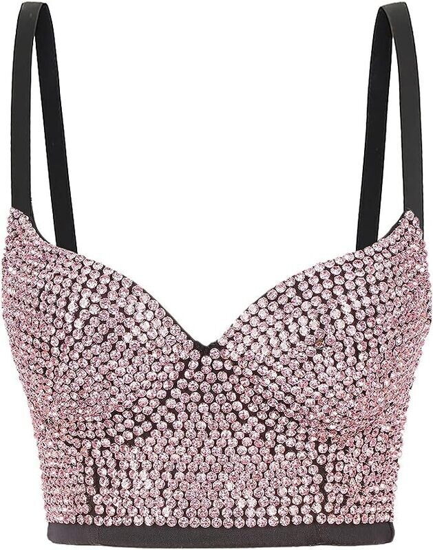 Swarovski Crystal Rhinestone Bling Pink Bustier Top