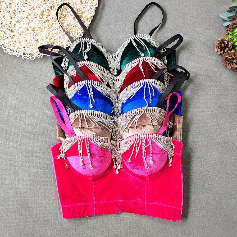 Swarovski Crystal Rhinestone Bling Velvet Bustier Tops