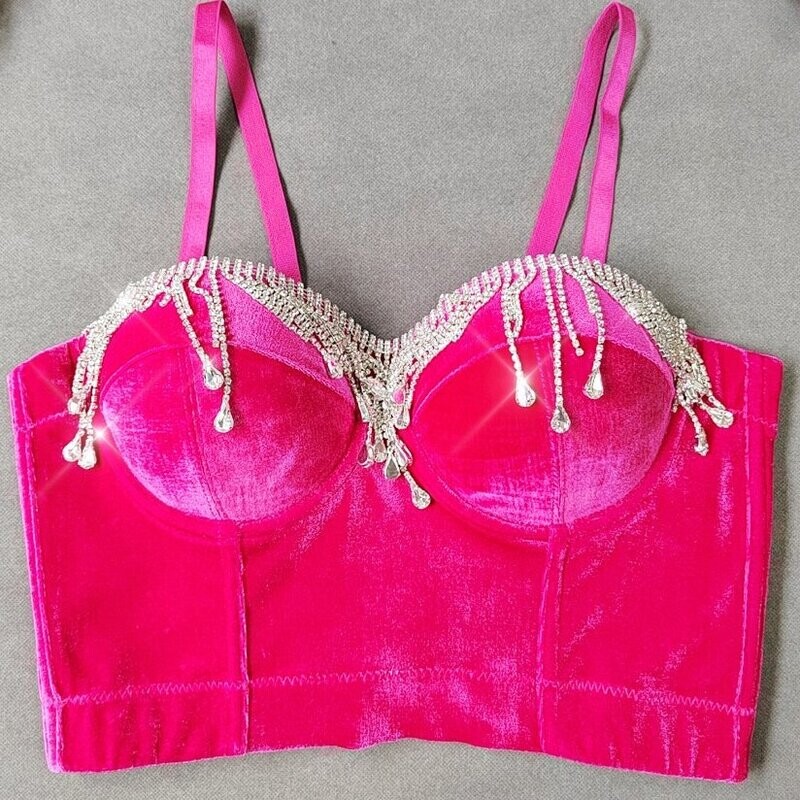Swarovski Crystal Rhinestone Bling Velvet Bustier Tops
