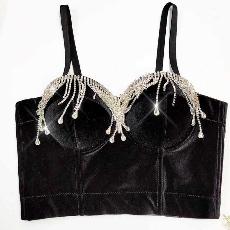 Swarovski Crystal Rhinestone Bling Velvet Bustier Tops