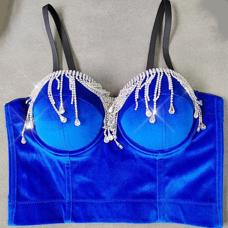 Swarovski Crystal Rhinestone Bling Velvet Bustier Tops