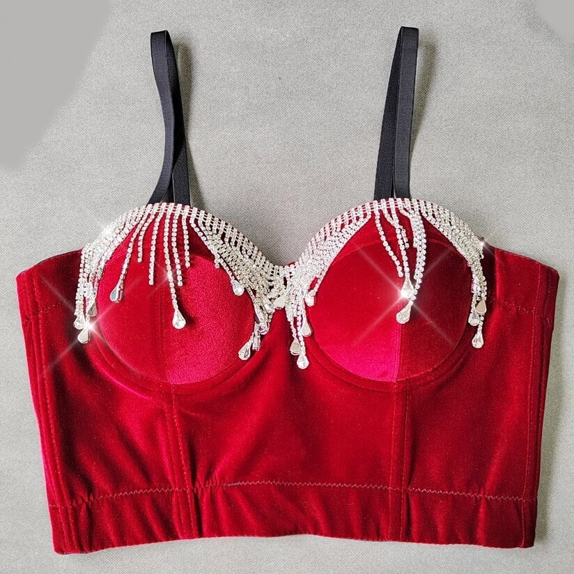 Swarovski Crystal Rhinestone Bling Velvet Bustier Tops