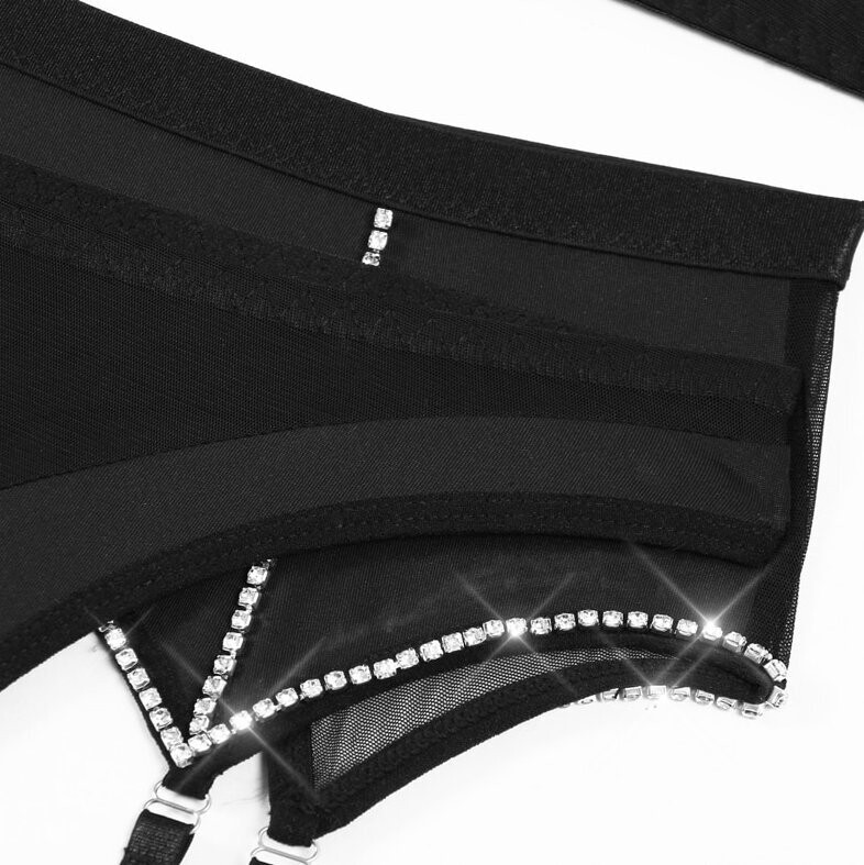 Swarovski Crystal Rhinestone Bling Lingerie Set: Black
