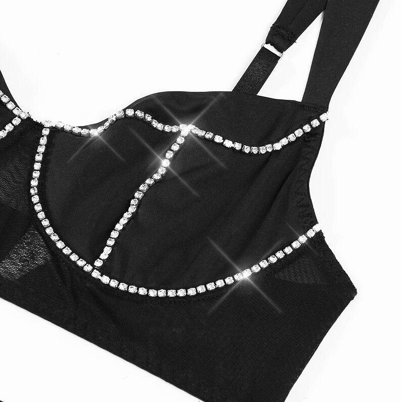Swarovski Crystal Rhinestone Bling Lingerie Set: Black