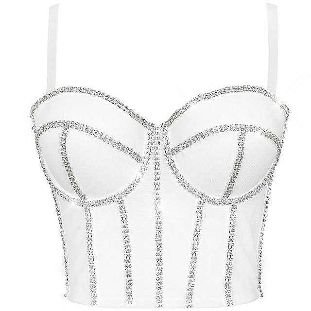 Swarovski Crystal Rhinestone Bling Black Bustier Top