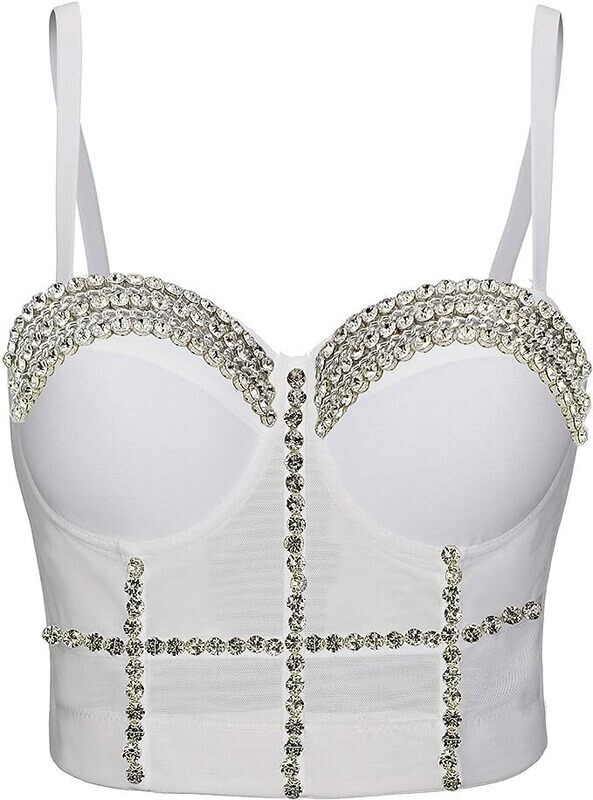 Swarovski Crystal Rhinestone Bling White Bustier Top
