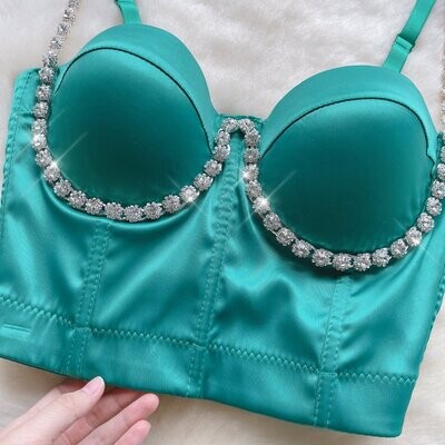 Swarovski Crystal Rhinestone Bling Green Bustier Top