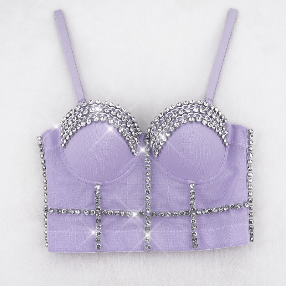 Swarovski Crystal Rhinestone Bling Dark Pink Bustier Top